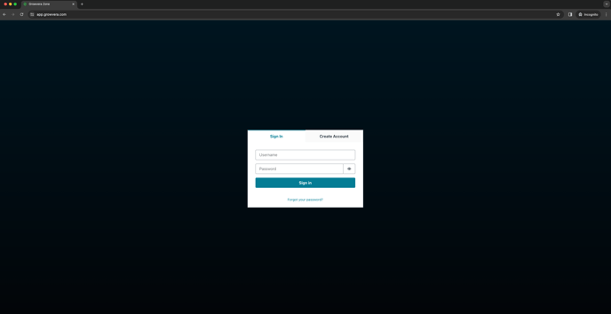 Growvera ZONE Login Screen